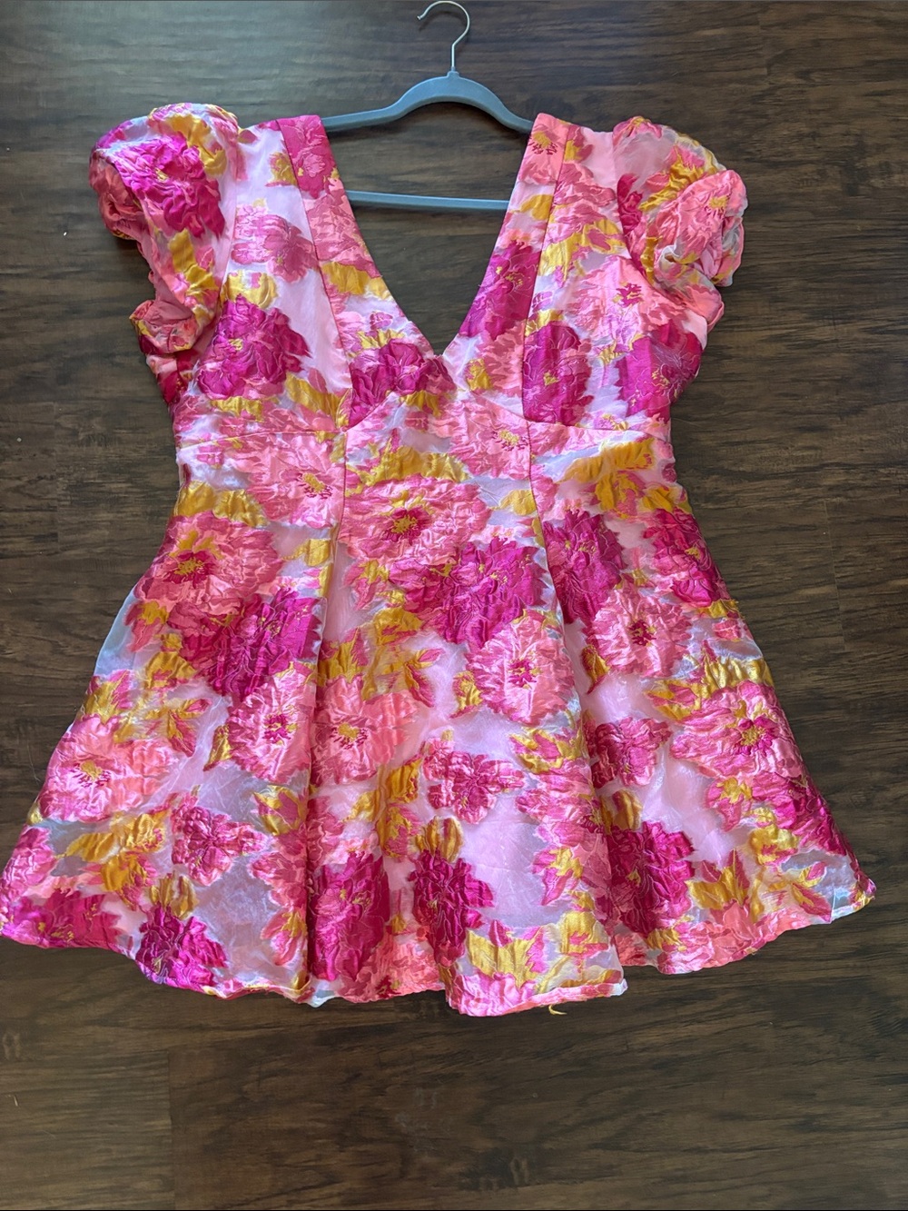 Showpo Pink Floral Jacquard Mini Dress